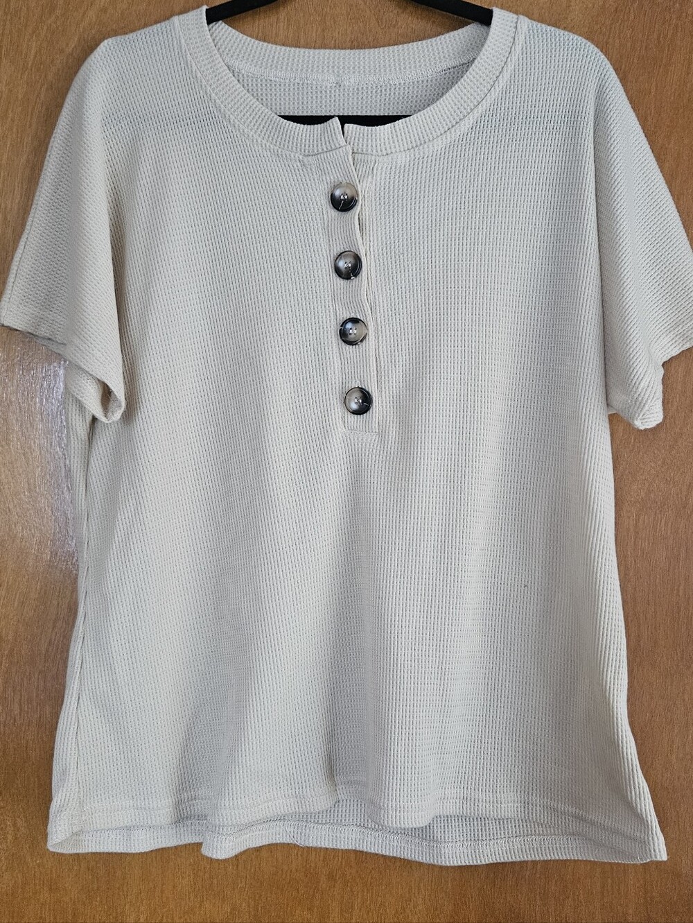Waffle Henley Short Sleeve Tee in Cream